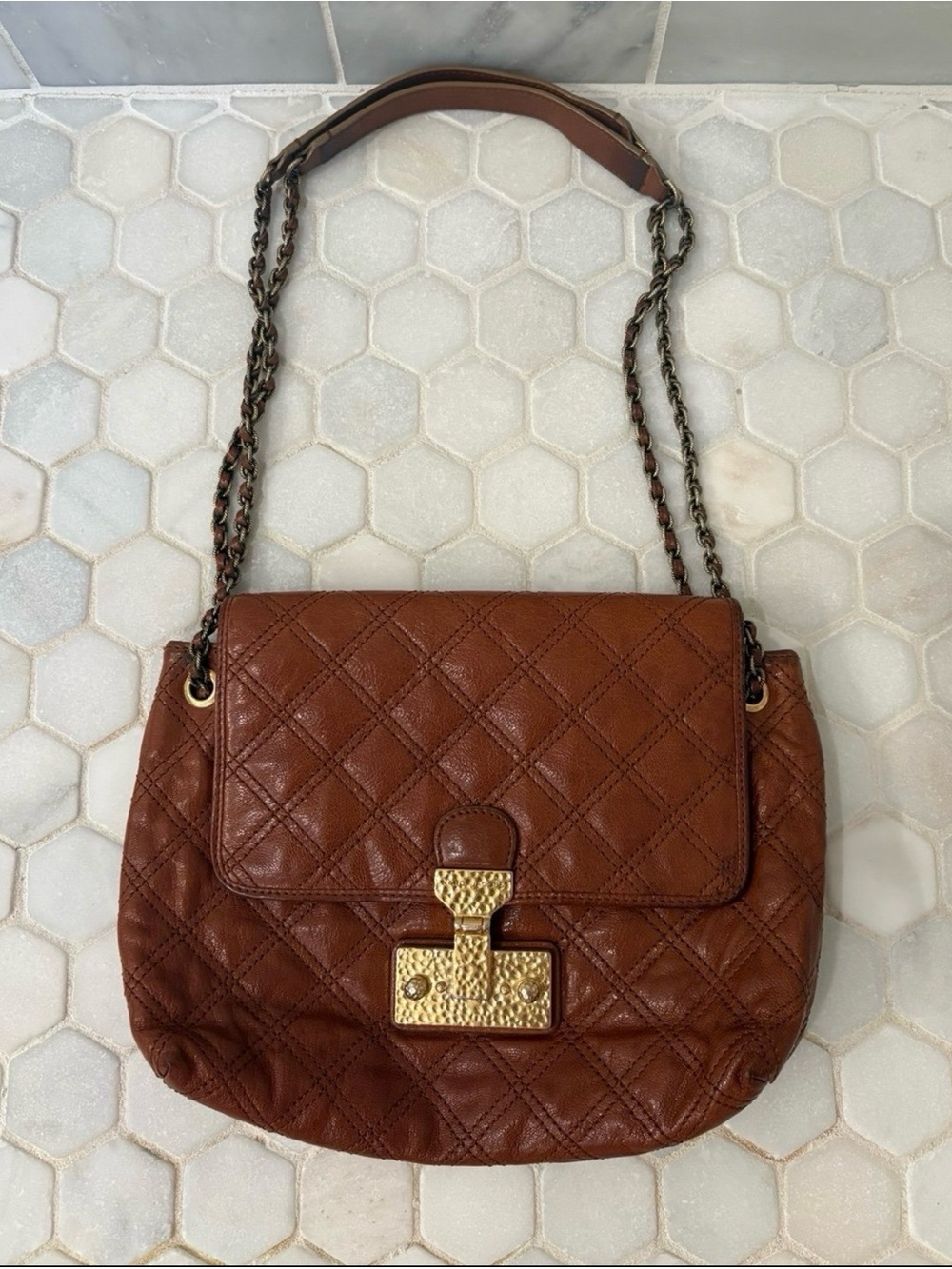 Marc Jacobs Brown Quilted Leather Shoulder Bag with Gold Hardware